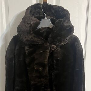 New, w/o tags: Luxurious Faux Fur Hooded Coat - Dark Brown